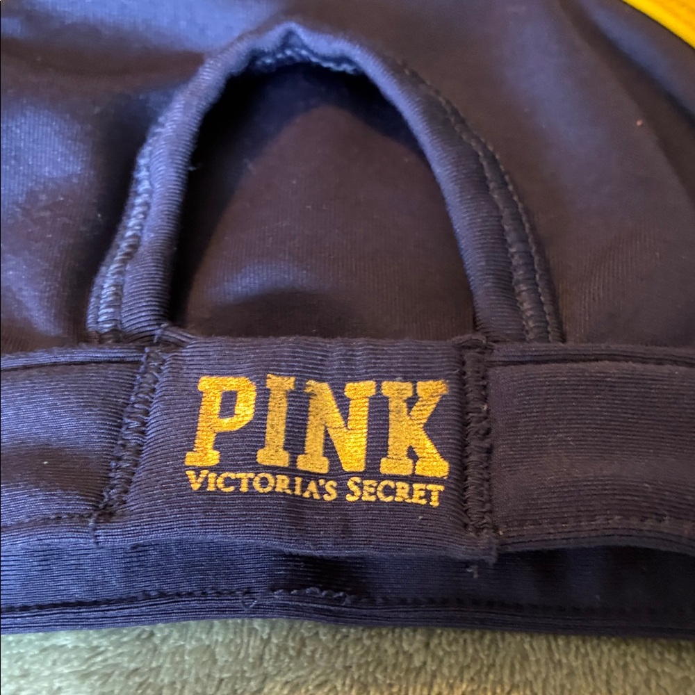 PINK Victoria's Secret Navy and Gold Michigan M Sports Bra - Picture 7 of 8